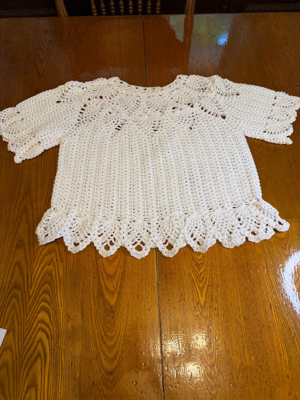 White Crochet Short-Sleeve Women's Top Size Small Grannycore.